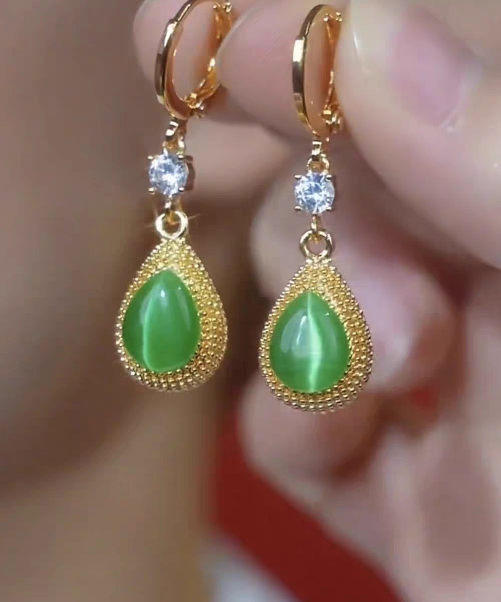 2026 New Green Sterling Silver Overgild Zircon Jade Durian Drop Earrings