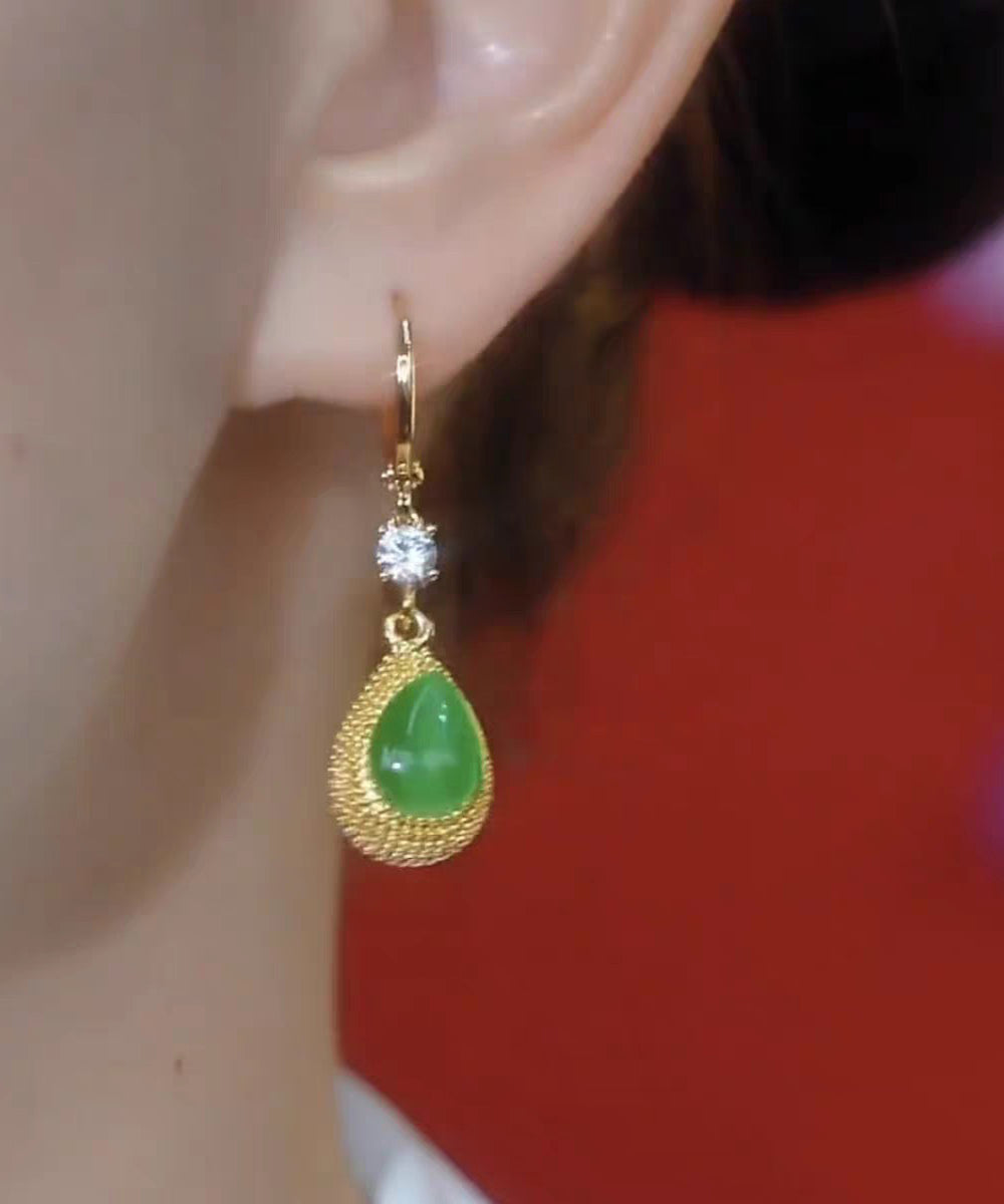 2026 New Green Sterling Silver Overgild Zircon Jade Durian Drop Earrings