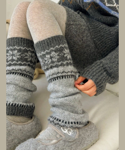 2026 New Grey Jacquard Pile Up Sock Covers