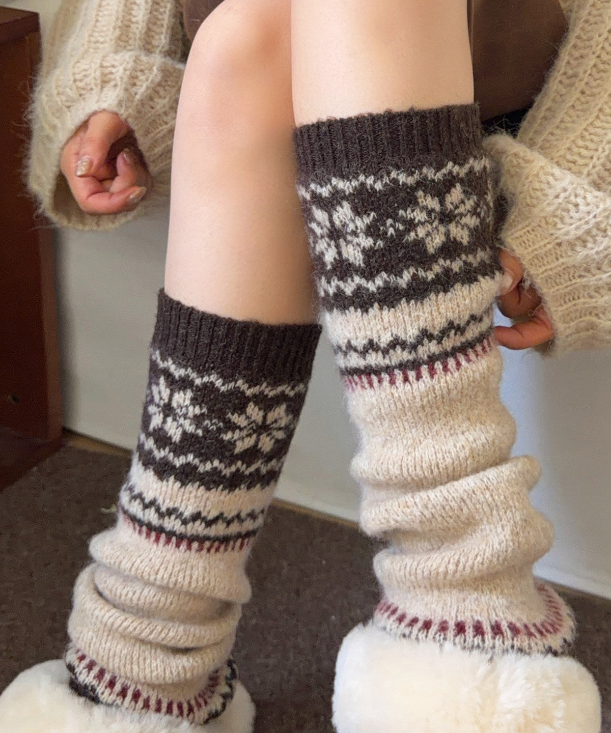 2026 New Grey Jacquard Pile Up Sock Covers