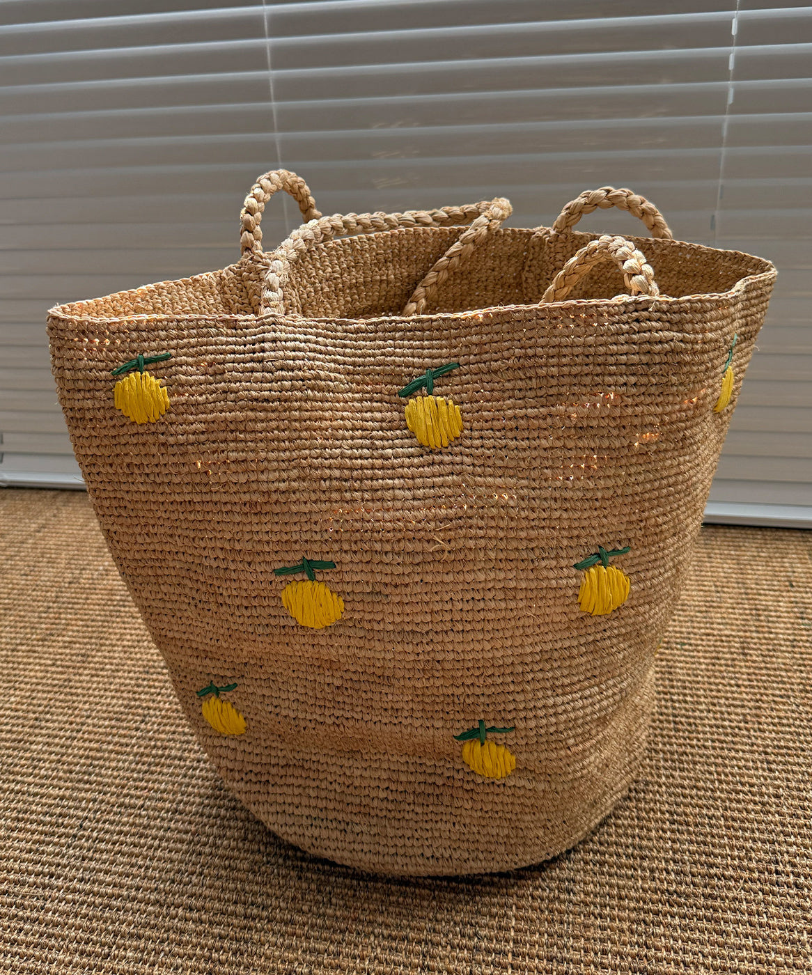 2026 New Hand Woven Lemon Embroidered Tote Bag