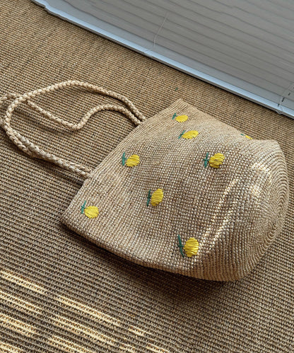2026 New Hand Woven Lemon Embroidered Tote Bag