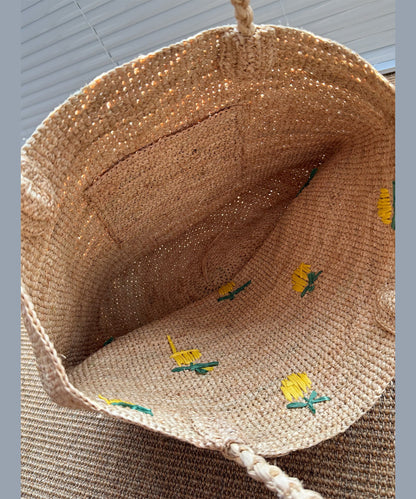 2026 New Hand Woven Lemon Embroidered Tote Bag