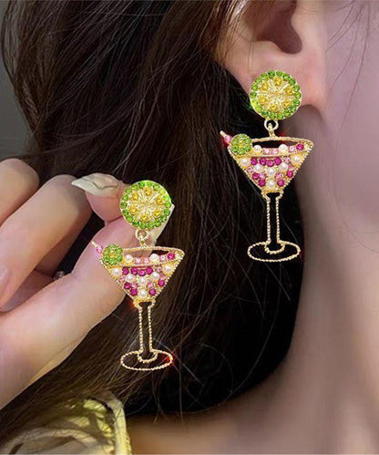 2026 New Juice Wine Glass Zircon Stud Earrings
