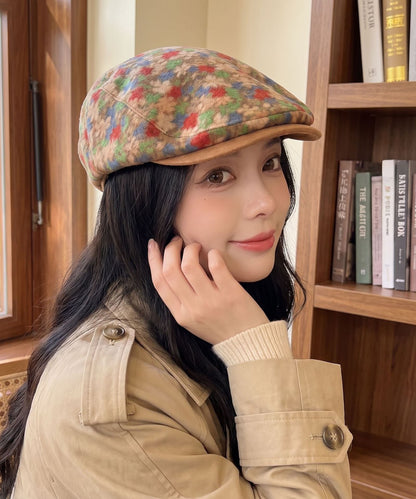 2026 New Khaki Flower Versatile Woolen Breton Hat