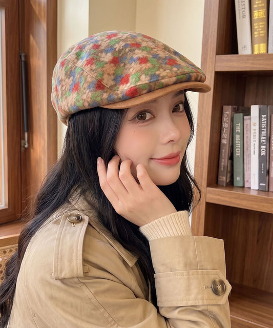 2026 New Khaki Flower Versatile Woolen Breton Hat
