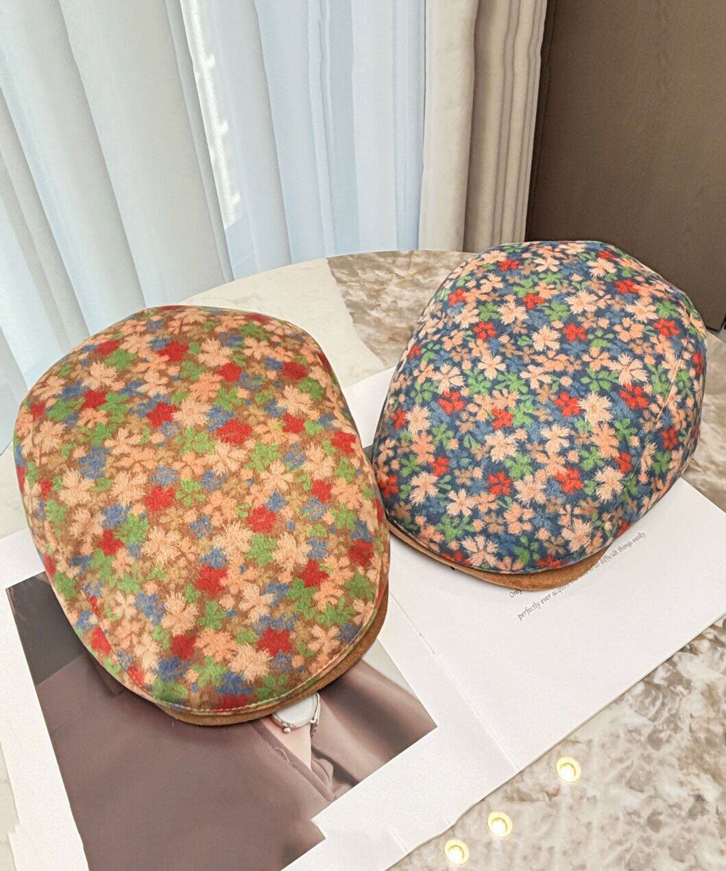 2026 New Khaki Flower Versatile Woolen Breton Hat