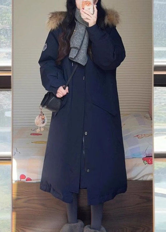 2026 New Navy Blue Patchwork Detachable Long Parka Long Sleeve
