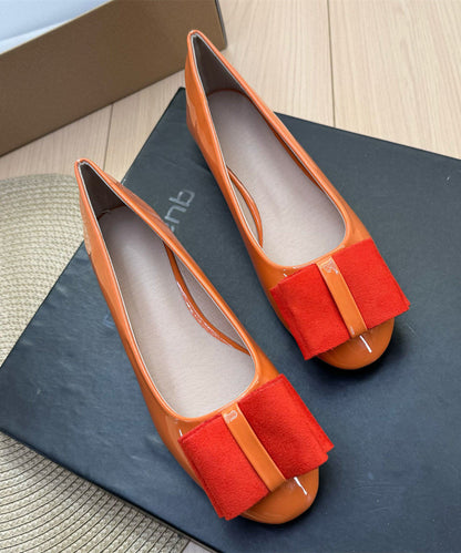 2026 New Orange Round Toe Bow Faux Leather Plus Size Flat Shoes