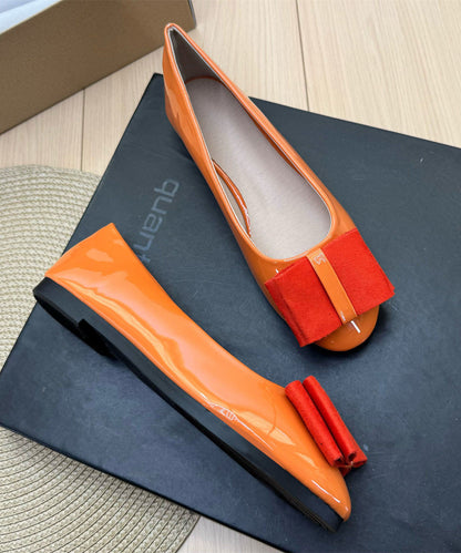 2026 New Orange Round Toe Bow Faux Leather Plus Size Flat Shoes