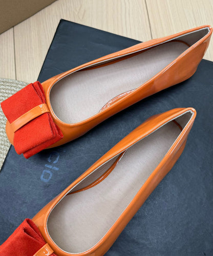 2026 New Orange Round Toe Bow Faux Leather Plus Size Flat Shoes