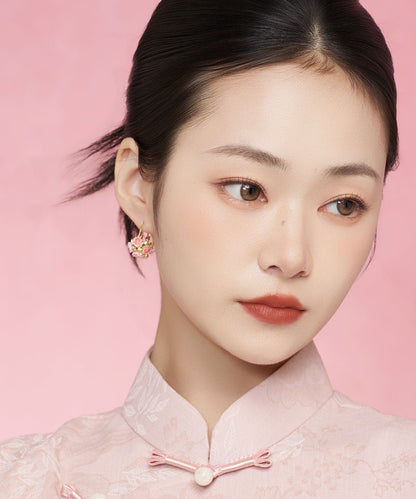 2026 New Pink Copper Overgild Zircon Floral Hoop Earrings