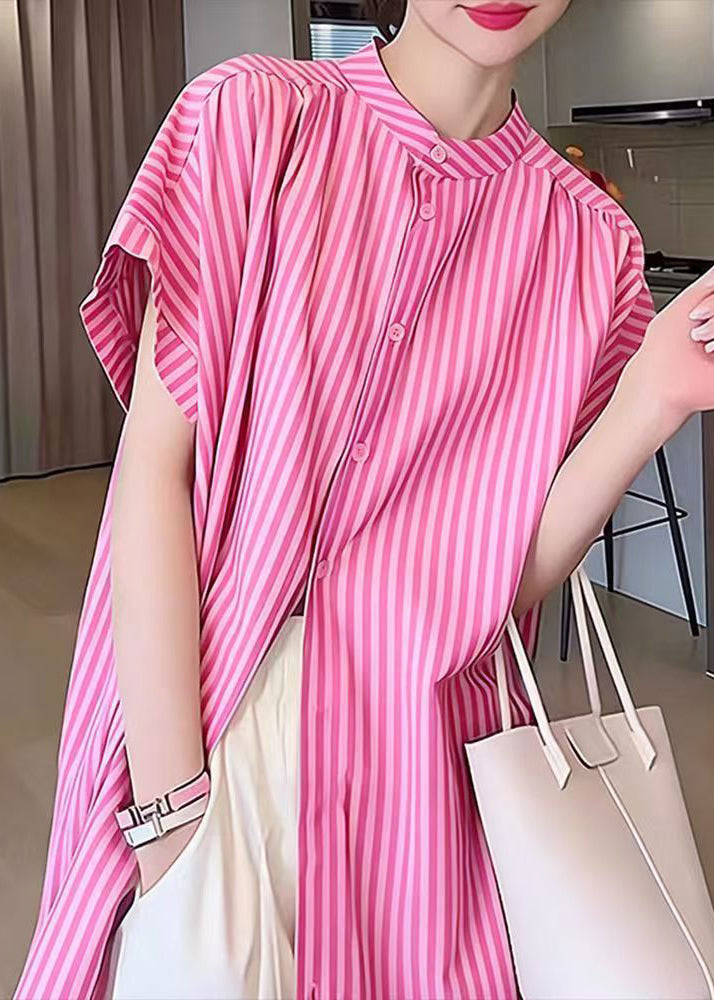 2026 New Pink Striped Button Shirt Summer