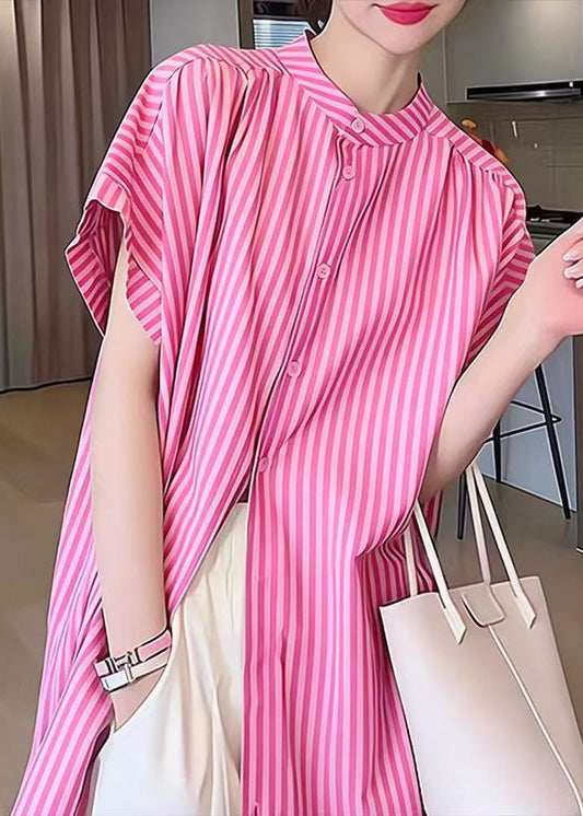 2026 New Pink Striped Button Shirt Summer
