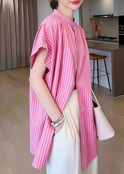 2026 New Pink Striped Button Shirt Summer