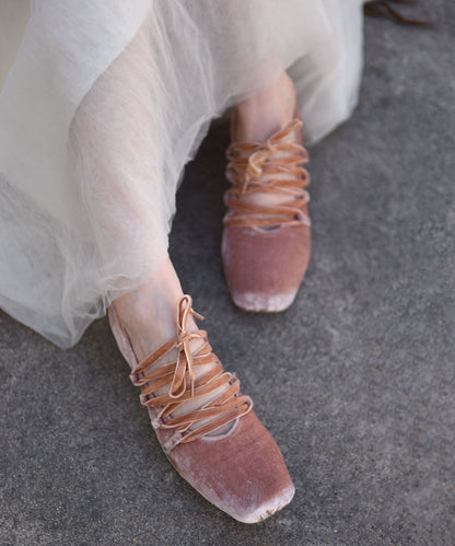 2026 New Pink Velvet Ballet Shoes Lace Up