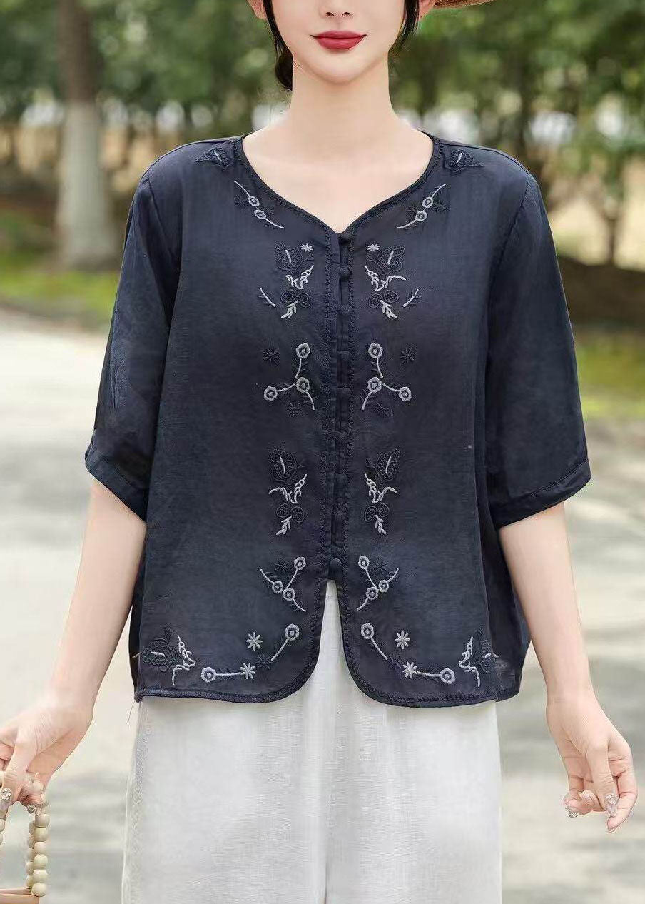 2026 New Retro Yellow Embroidered Linen Top Summer