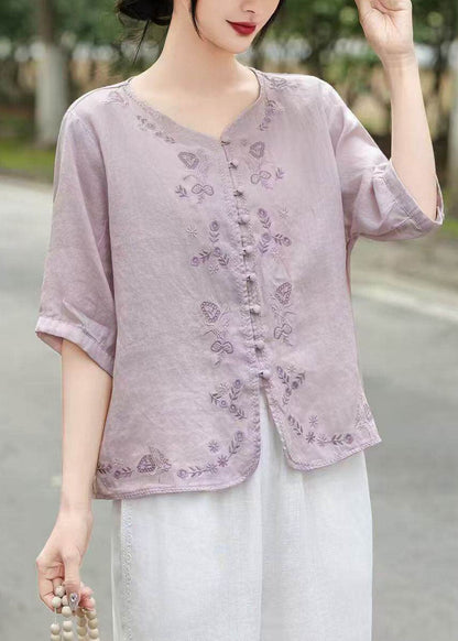 2026 New Retro Yellow Embroidered Linen Top Summer