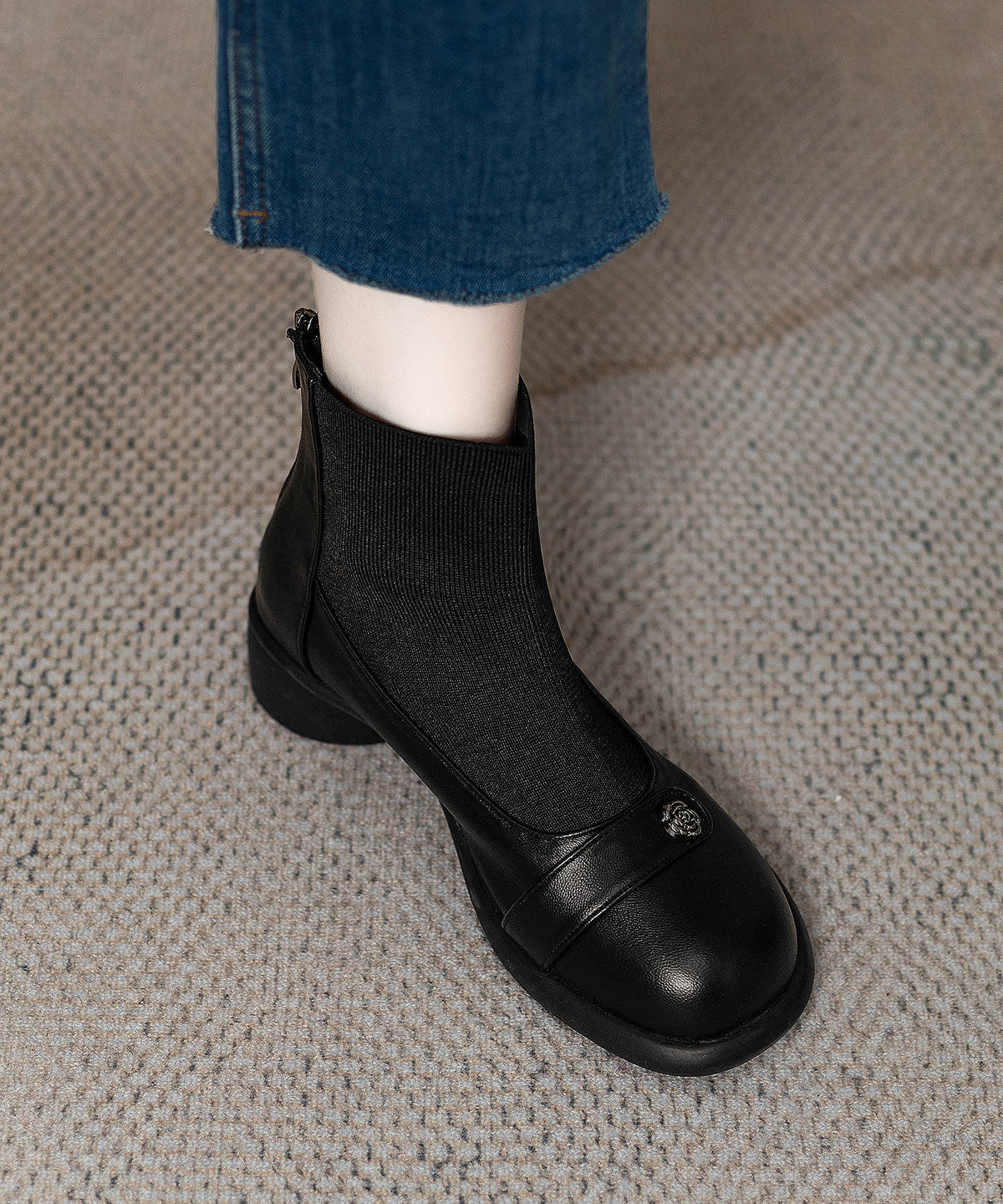 2026 New Splicing Chunky Boots Black Sheepskin
