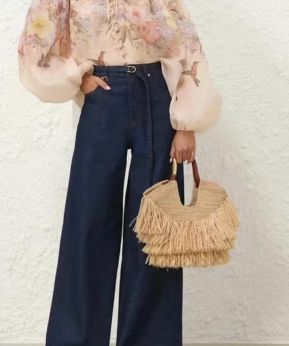 2026 New Tassel Straw Woven Large Capacity Tote Bag