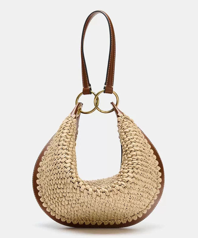 2026 New Vacation Style Straw Woven Spliced Leather Shoulder Bag