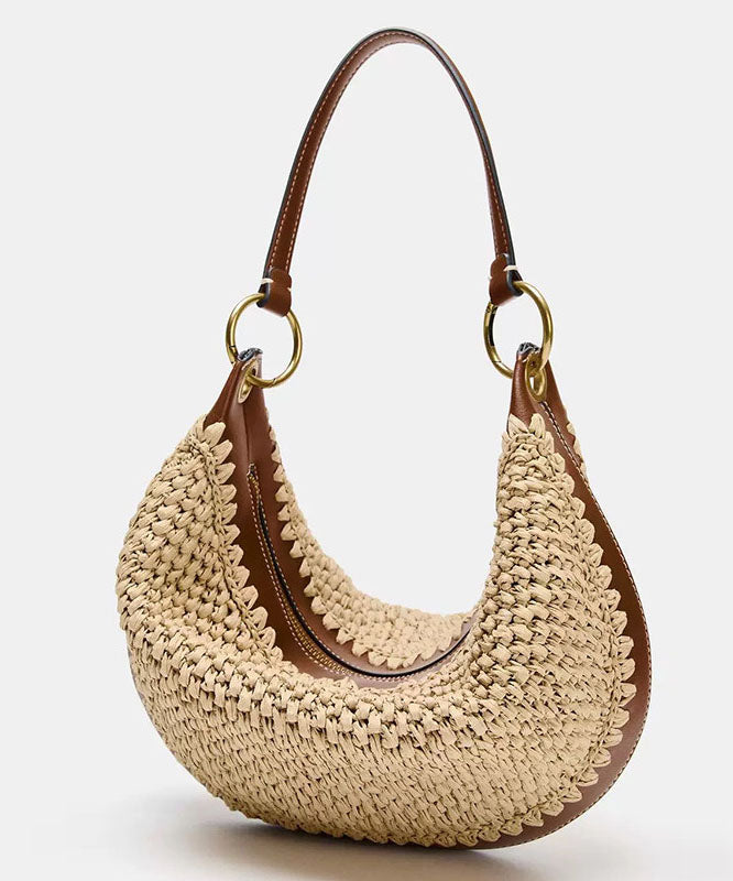 2026 New Vacation Style Straw Woven Spliced Leather Shoulder Bag