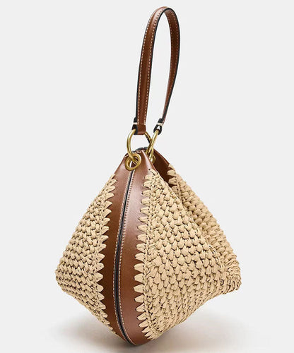 2026 New Vacation Style Straw Woven Spliced Leather Shoulder Bag