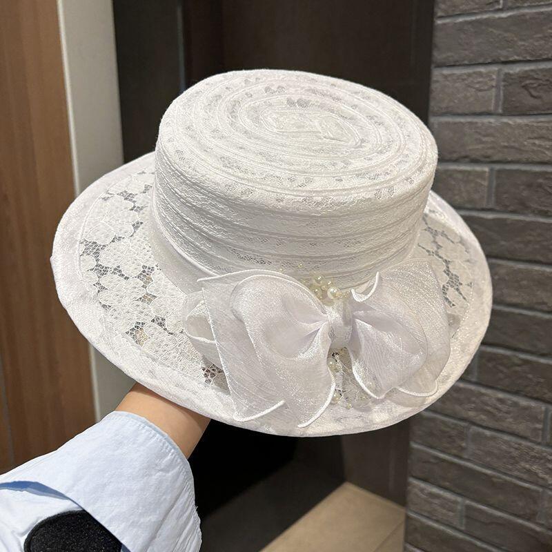 2026 New White Bow Lace Cloche Hat