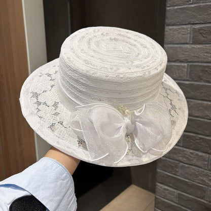 2026 New White Bow Lace Cloche Hat