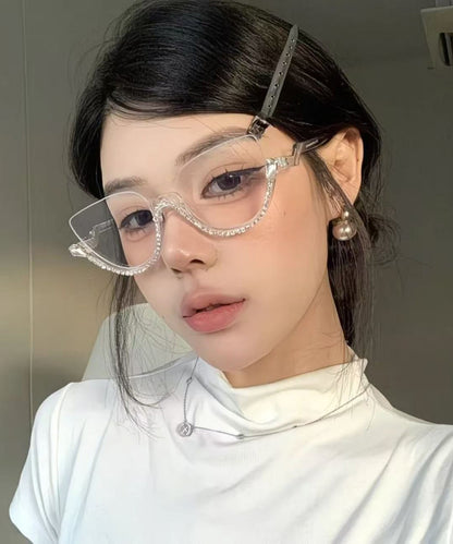 2026 New Zircon Studded Anti Blue Light Half Rim Reading Glasses