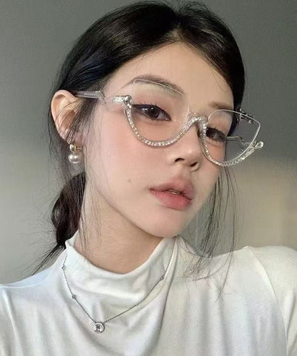 2026 New Zircon Studded Anti Blue Light Half Rim Reading Glasses