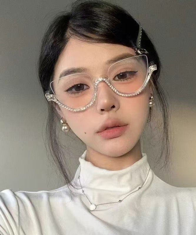 2026 New Zircon Studded Anti Blue Light Half Rim Reading Glasses