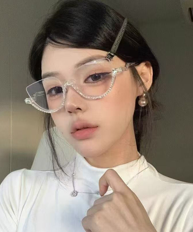 2026 New Zircon Studded Anti Blue Light Half Rim Reading Glasses