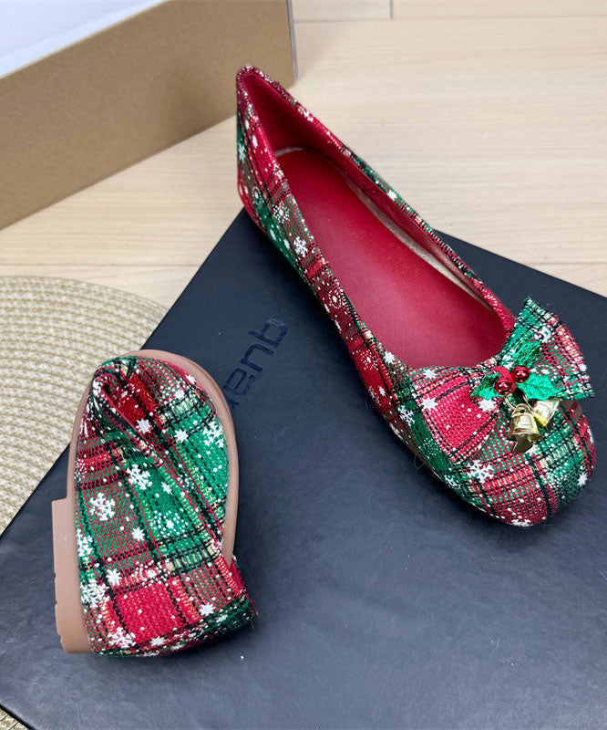 2026 Red Flat Shoes Snowflake Bell Bow Square Toe