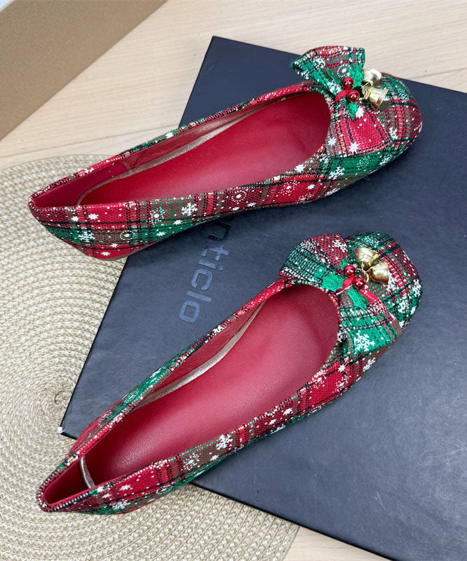 2026 Red Flat Shoes Snowflake Bell Bow Square Toe