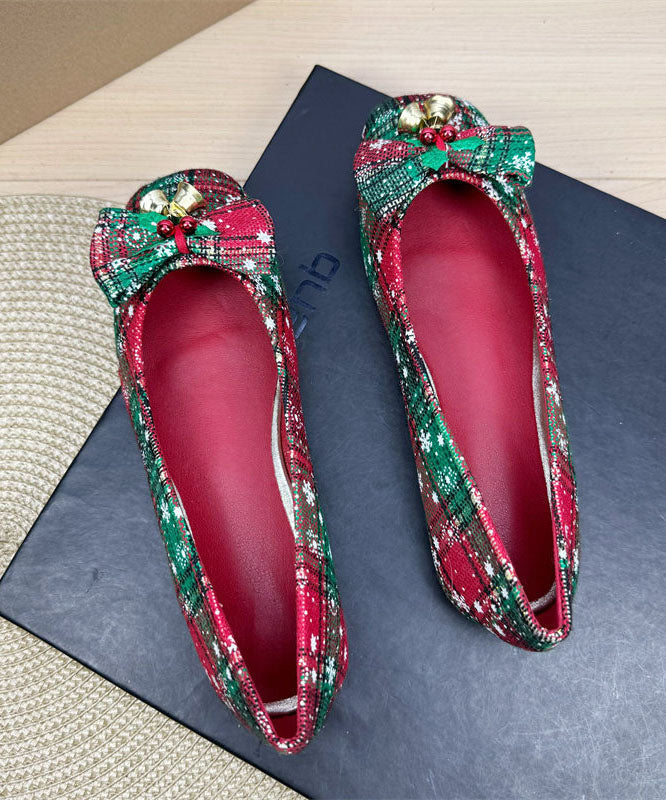 2026 Red Flat Shoes Snowflake Bell Bow Square Toe