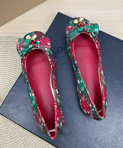 2026 Red Flat Shoes Snowflake Bell Bow Square Toe