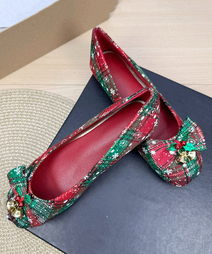 2026 Red Flat Shoes Snowflake Bell Bow Square Toe