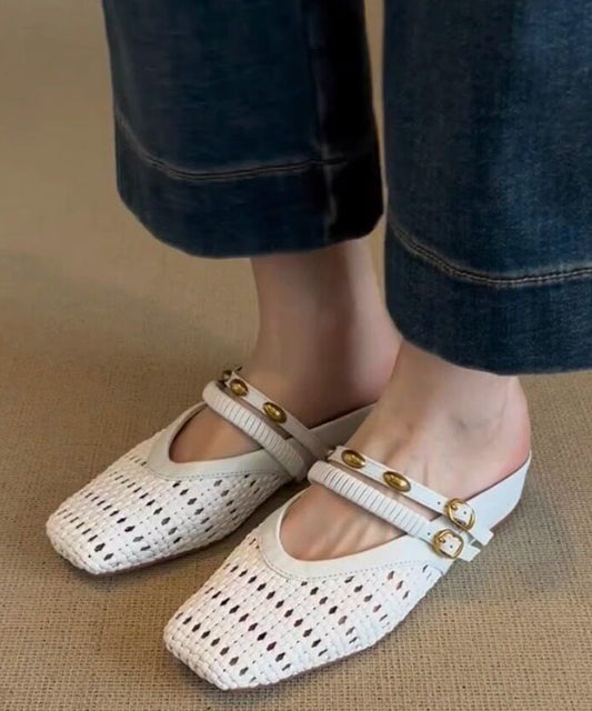 2026 Splicing Black Faux Leather Hollow Out Slide Sandals