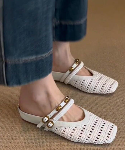2026 Splicing Black Faux Leather Hollow Out Slide Sandals