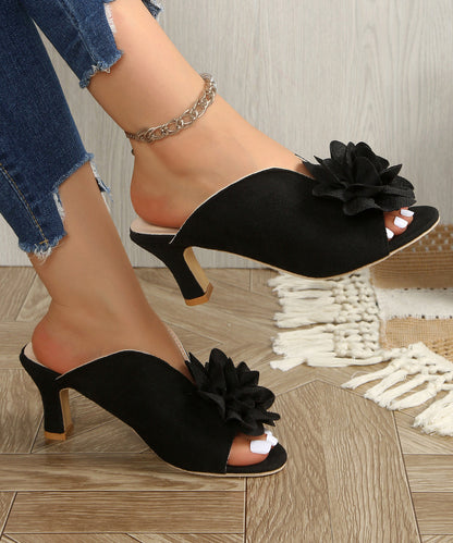 2026 Splicing Floral High Heel Slide Sandals Black Suede