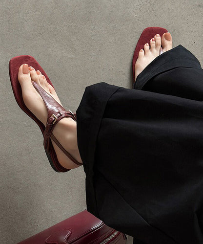 2026 Stylish Splicing Thong Sandals Black Cowhide Leather