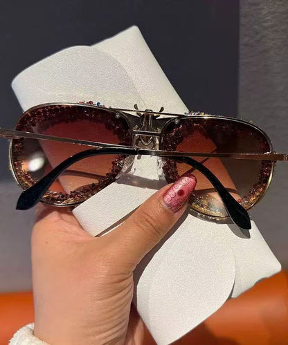 2026 Vintage Brown Light Luxury Diamond Studded Sunglasses