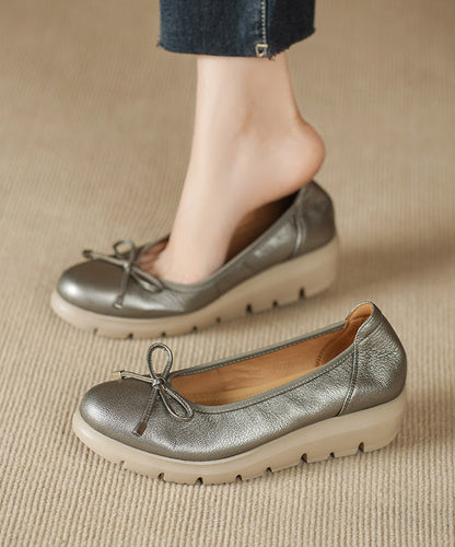 2026 Wedge Flat Feet Shoes Champagne Faux Leather
