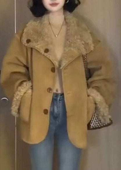 2026 Yellow Peter Pan Collar Warm Faux Fur Coats Winter