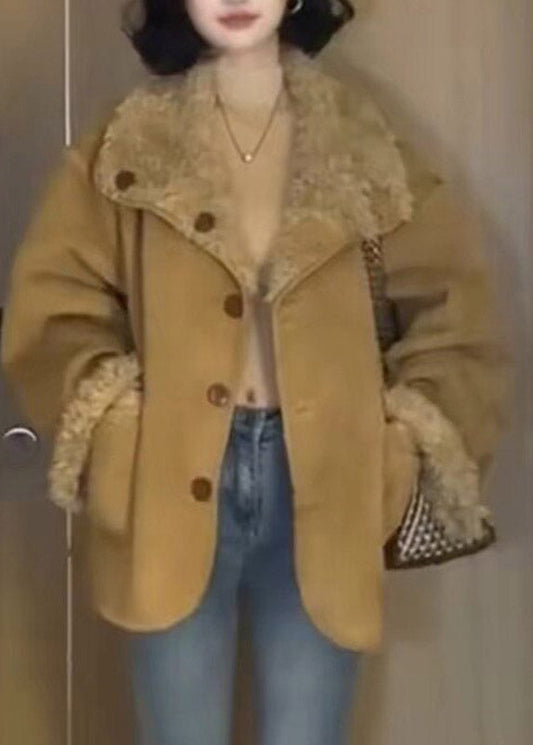 2026 Yellow Peter Pan Collar Warm Faux Fur Coats Winter