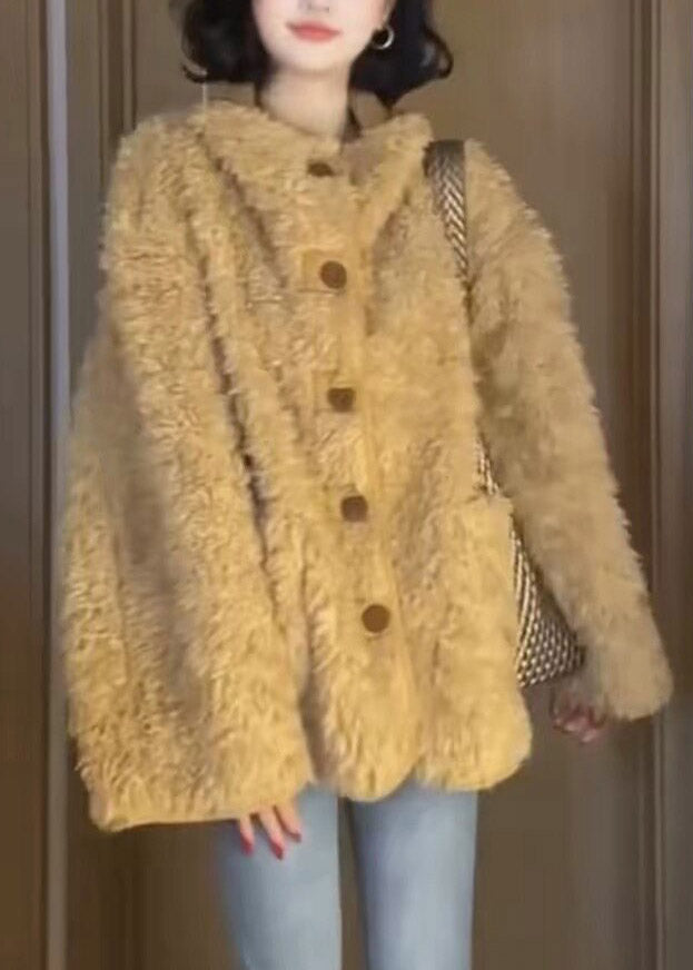 2026 Yellow Peter Pan Collar Warm Faux Fur Coats Winter