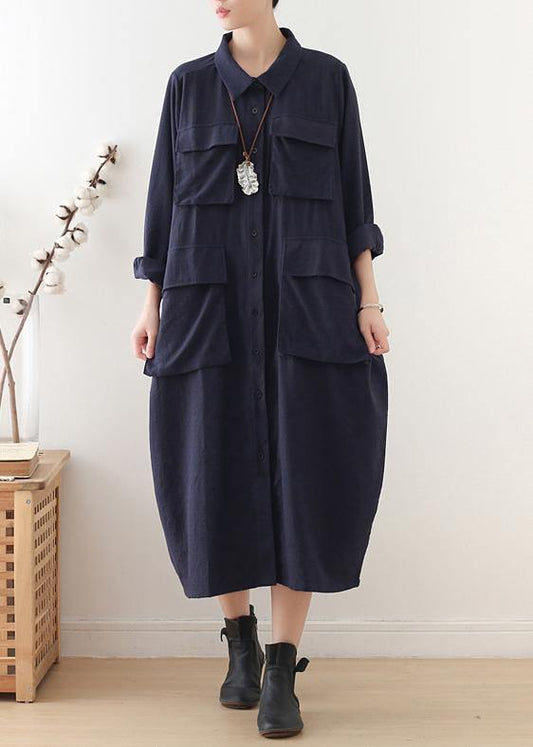 Classy Lapel Button Down Wardrobes Photography Black Long Dresses - SooLinen