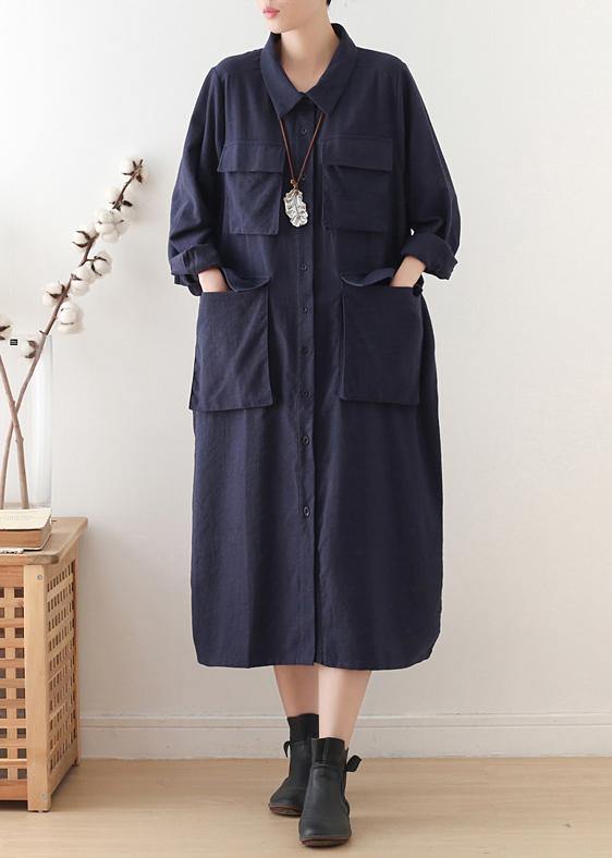 Classy Lapel Button Down Wardrobes Photography Black Long Dresses - SooLinen