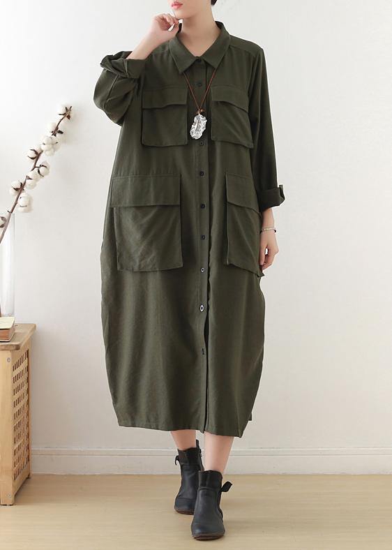 Classy Lapel Button Down Wardrobes Photography Black Long Dresses - SooLinen